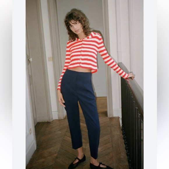 Zara Striped Cable Knit Cardigan Large - Picture 3 of 10